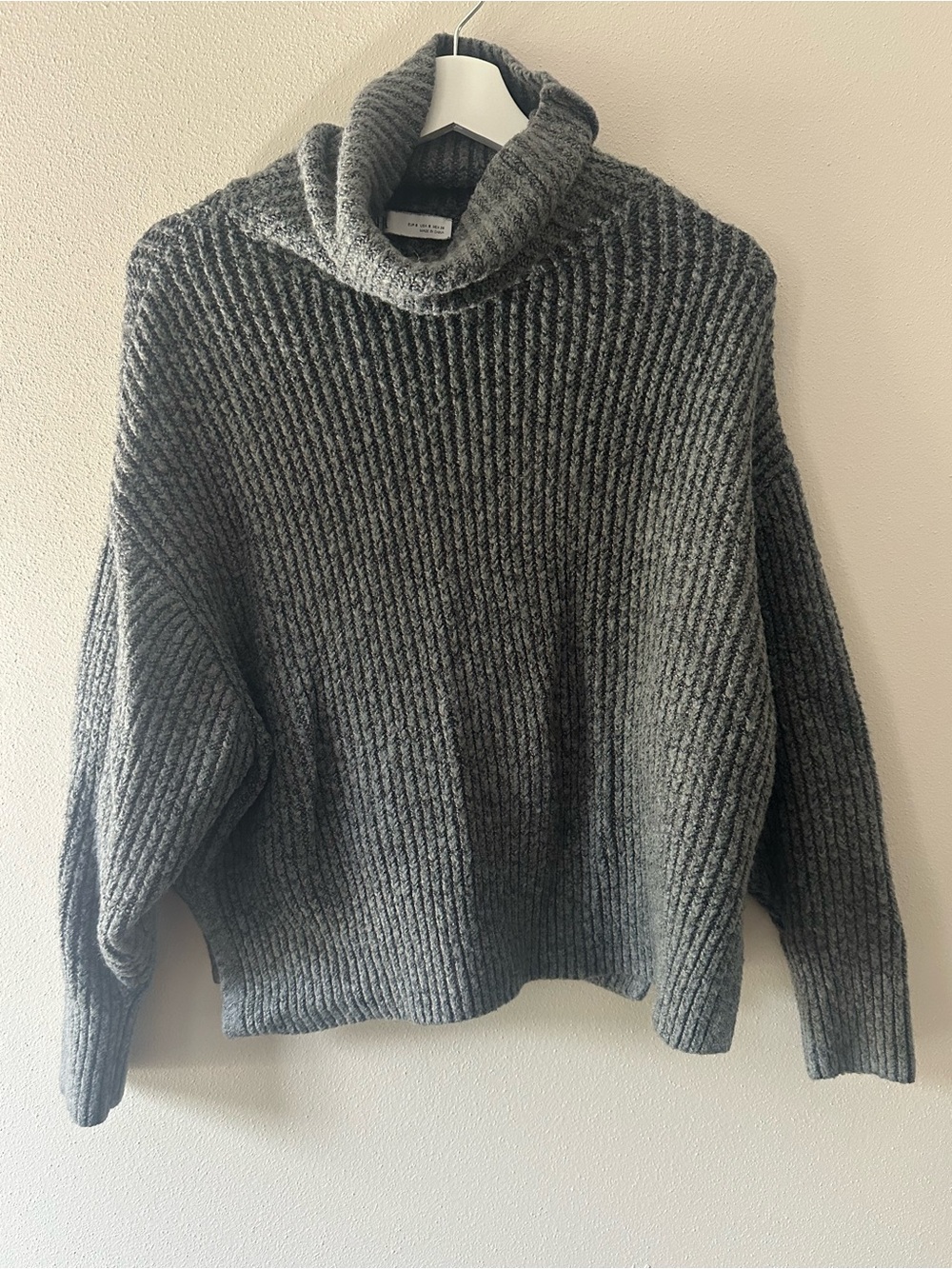 Zara Gray Chunky Ribbed Turtleneck Sweater